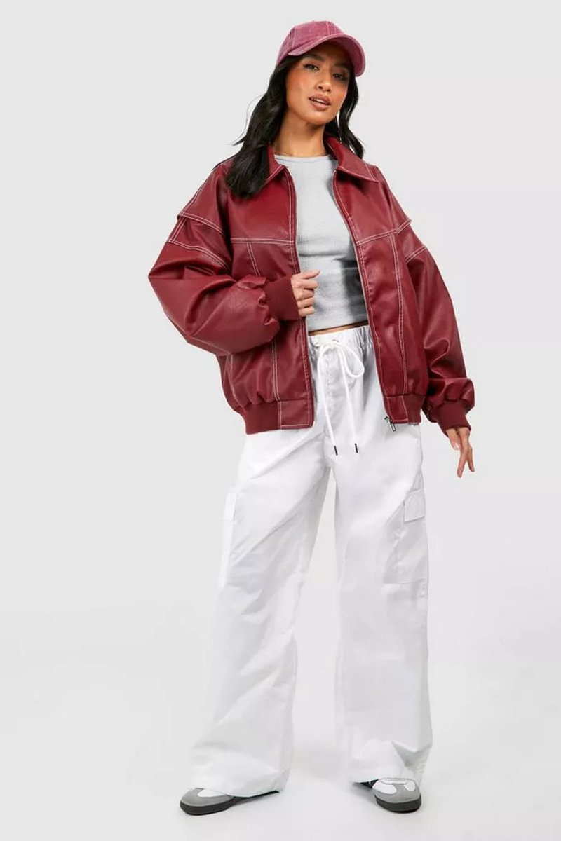 Oversized Contrast-Stitch Bomber Jacket