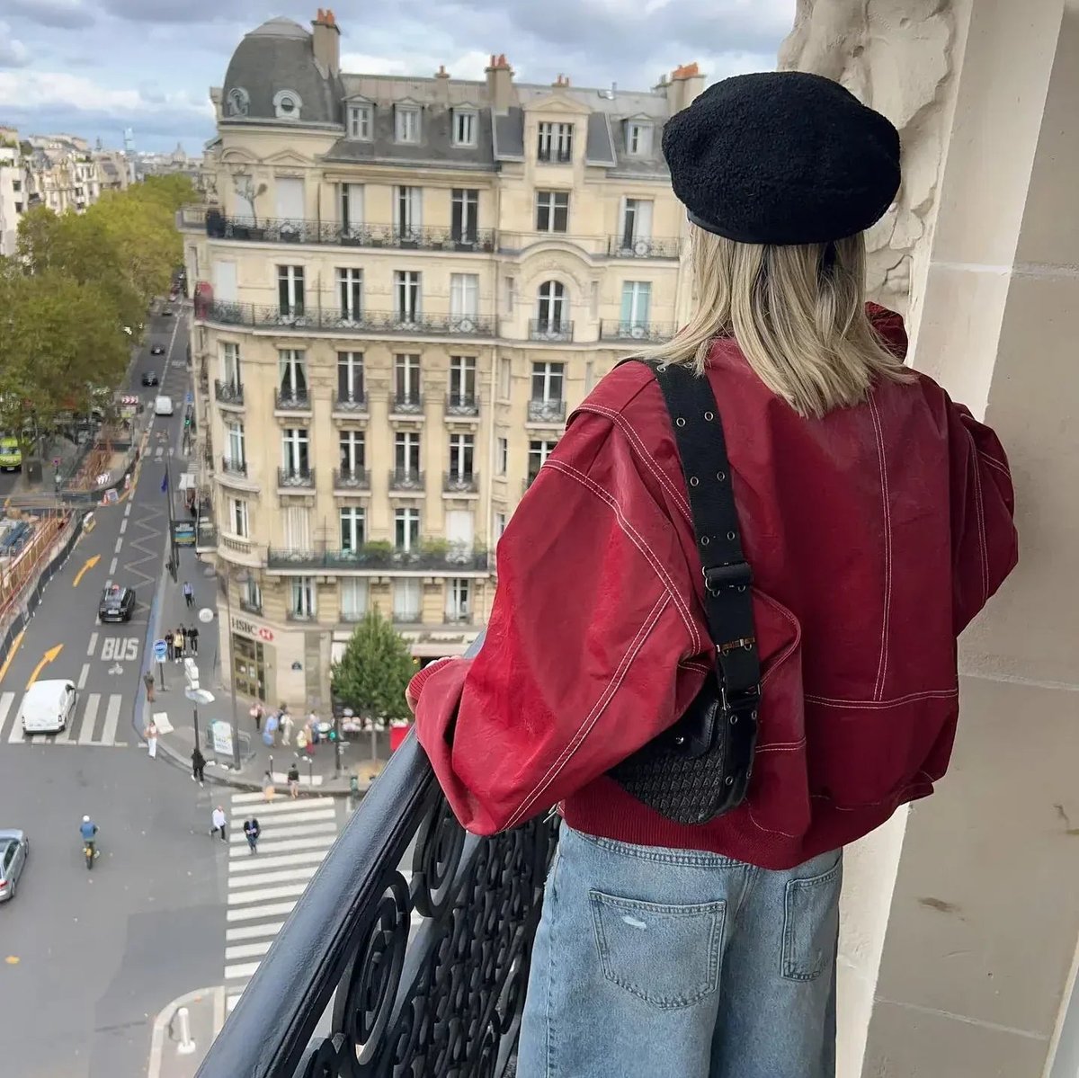 Oversized Contrast-Stitch Bomber Jacket