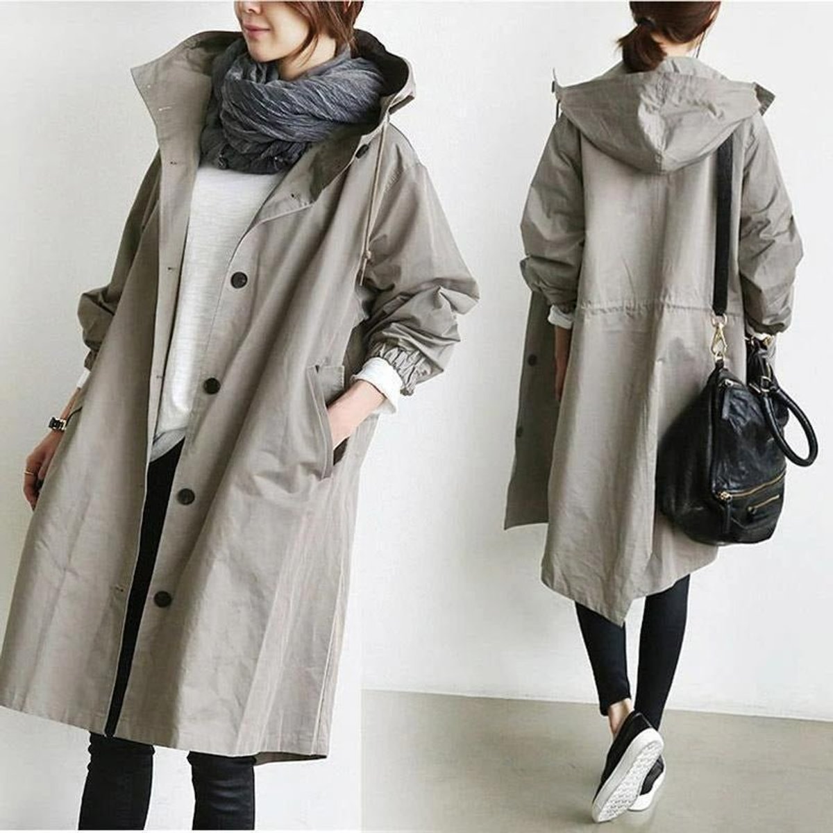 Oversized Hooded Button-Front Coat