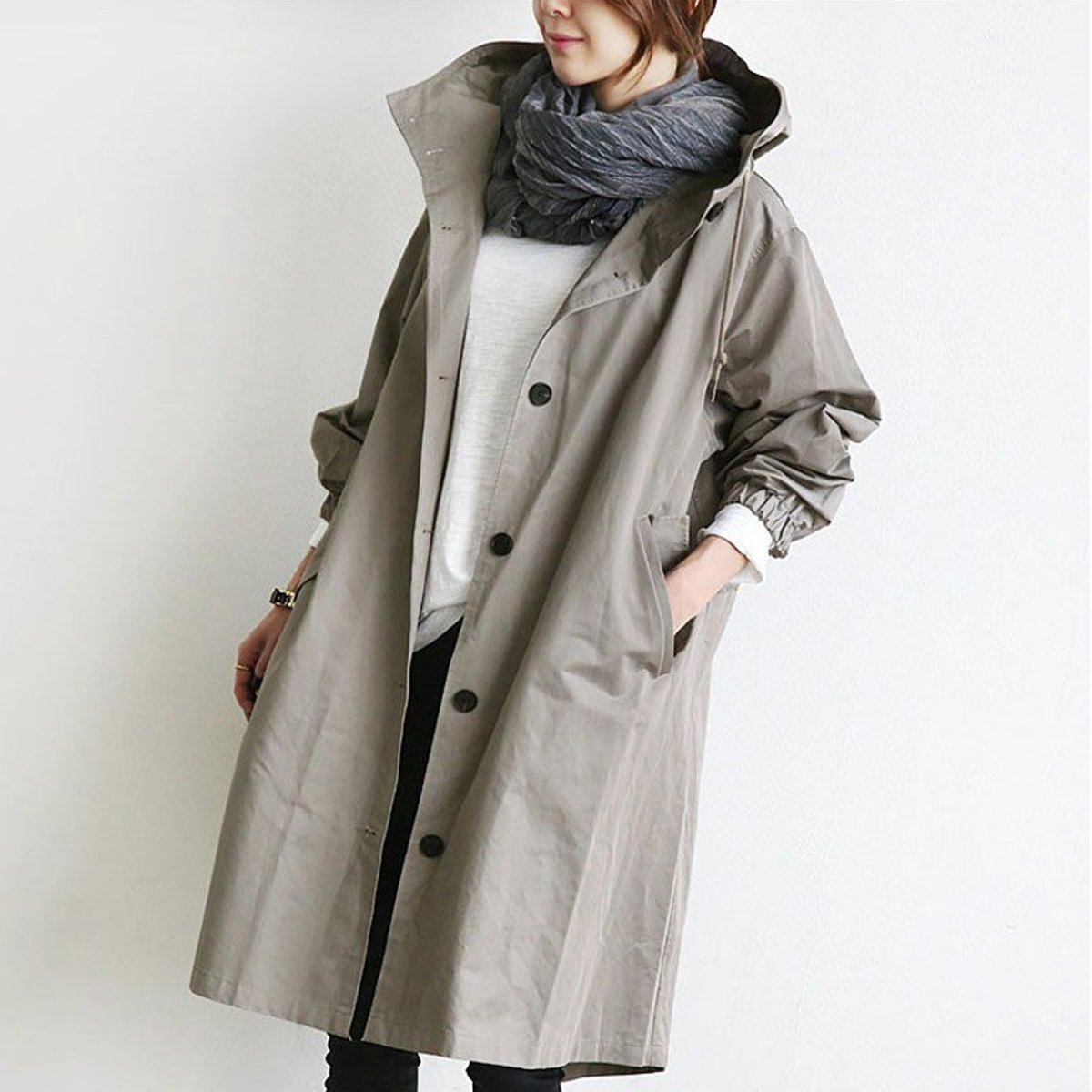 Oversized Hooded Button-Front Coat