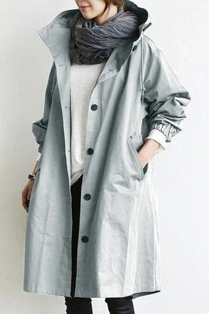 Oversized Hooded Button-Front Coat