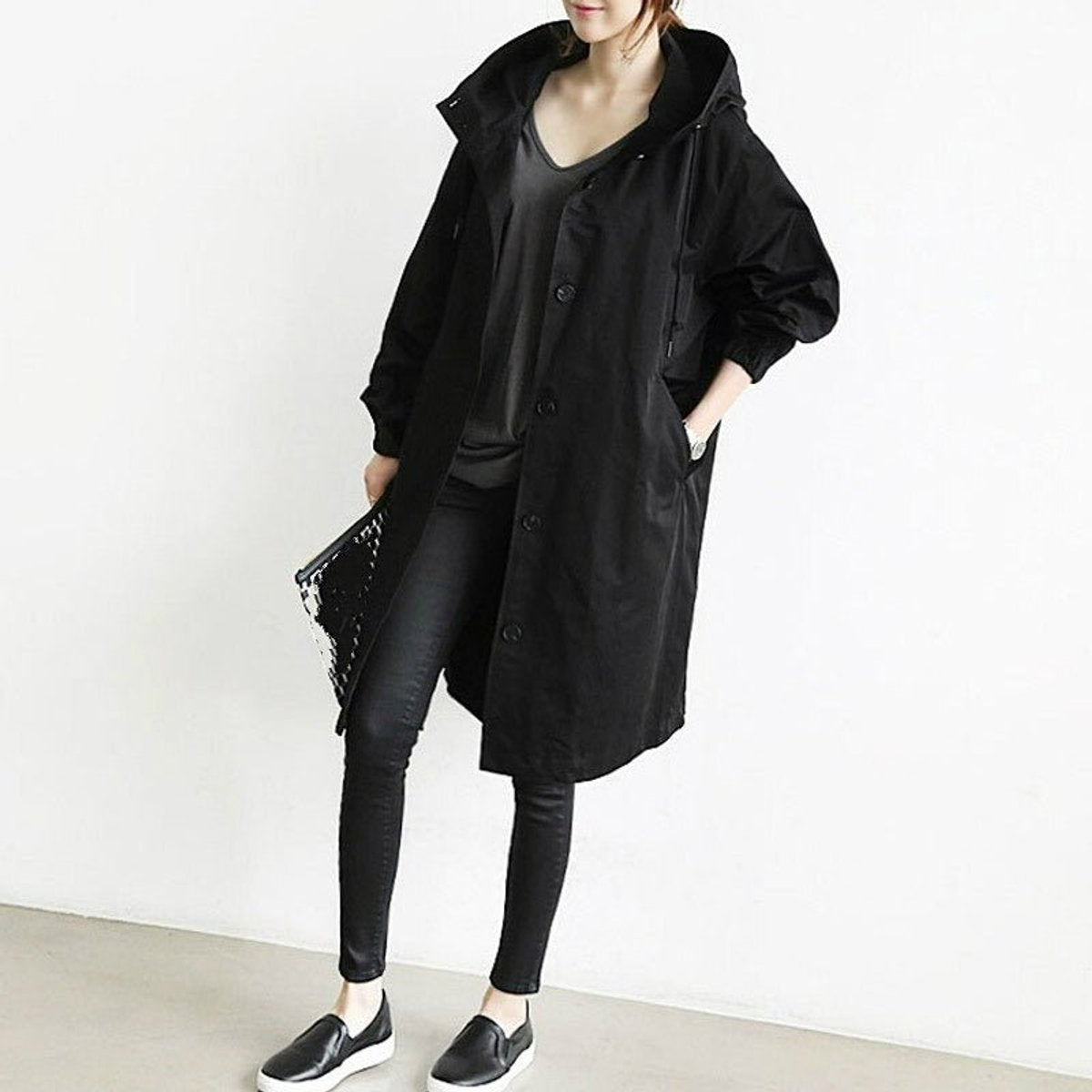 Oversized Hooded Button-Front Coat