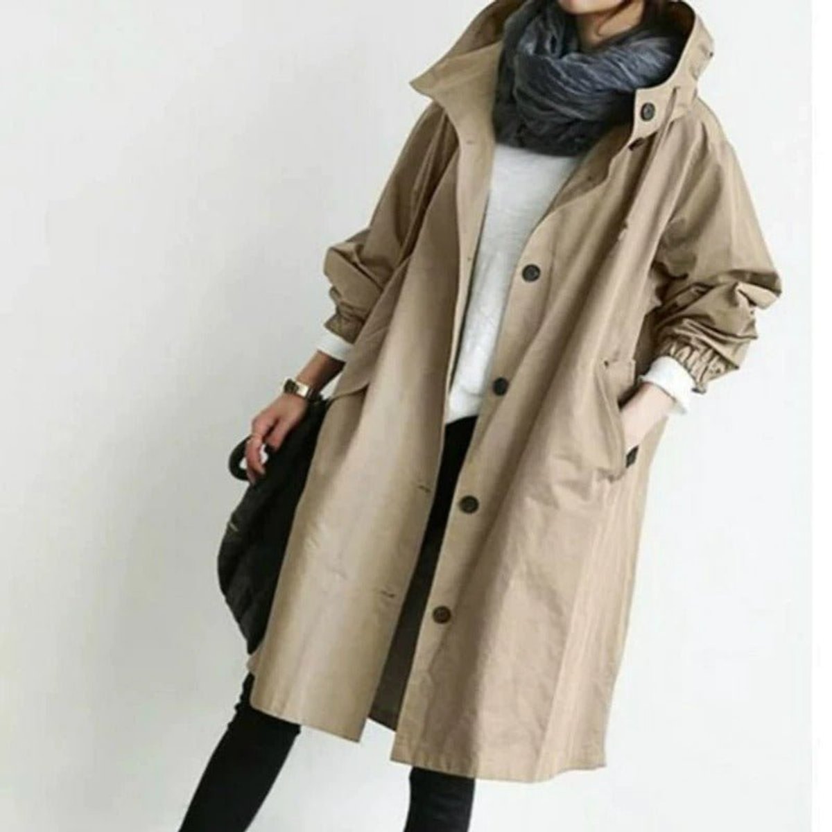 Oversized Hooded Button-Front Coat