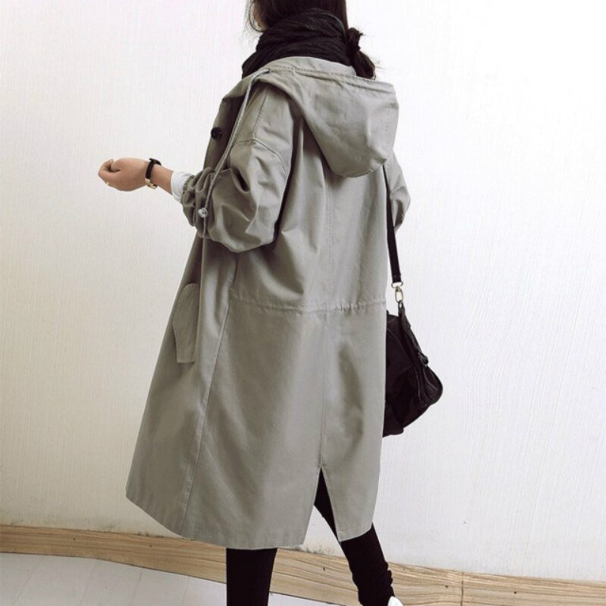 Oversized Hooded Button-Front Coat