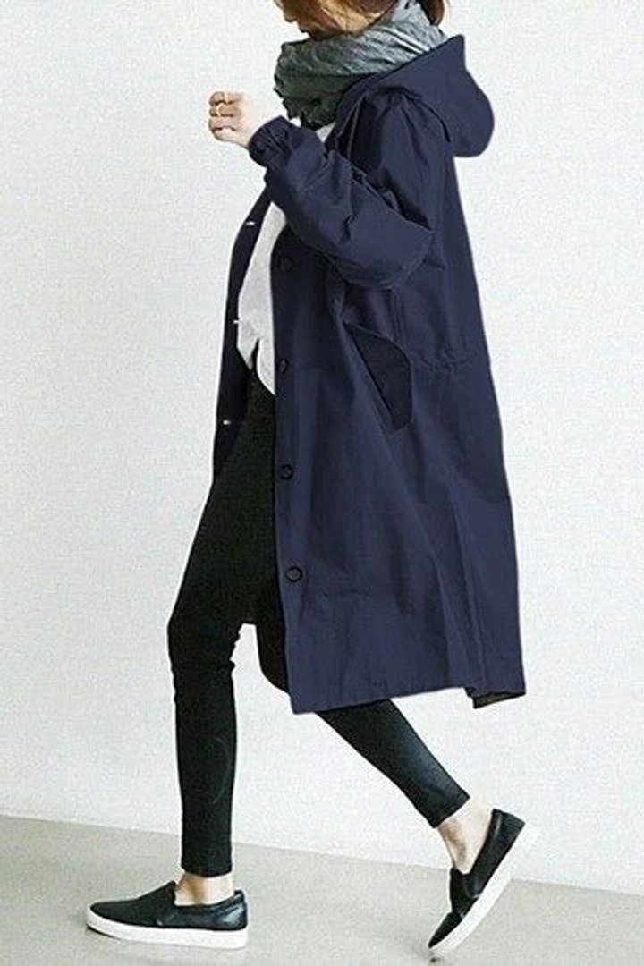 Oversized Hooded Button-Front Coat