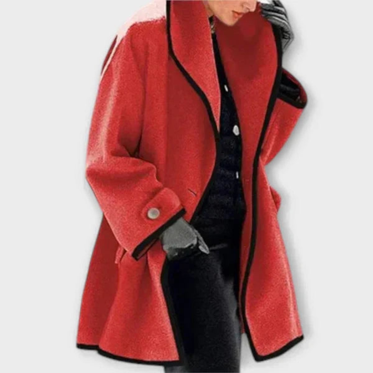 Oversized Contrast-Trim Coat