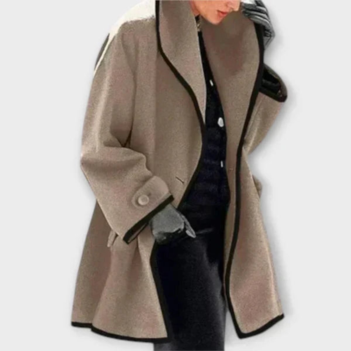 Oversized Contrast-Trim Coat