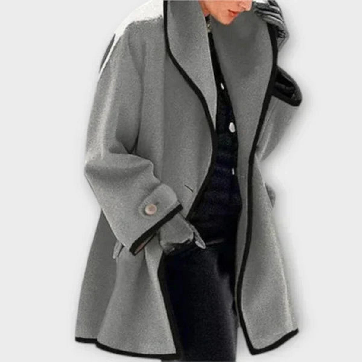 Oversized Contrast-Trim Coat