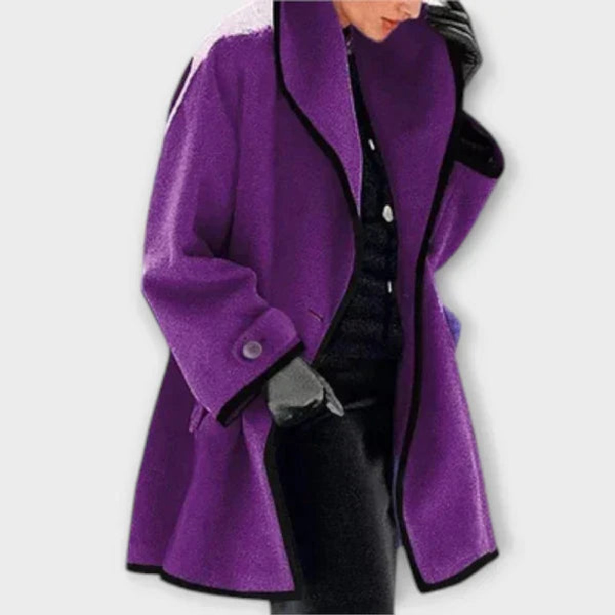 Oversized Contrast-Trim Coat