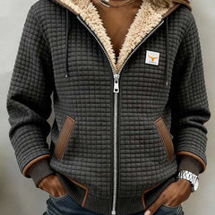 Sherpa-Lined Quilted Zip-Up Hooded Jacket