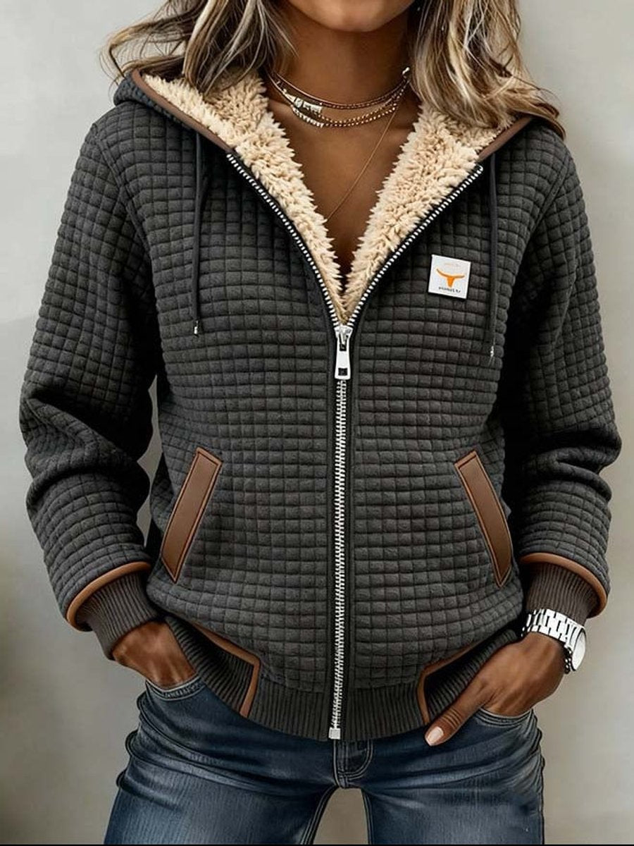 Sherpa-Lined Quilted Zip-Up Hooded Jacket