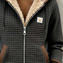 Sherpa-Lined Quilted Zip-Up Hooded Jacket
