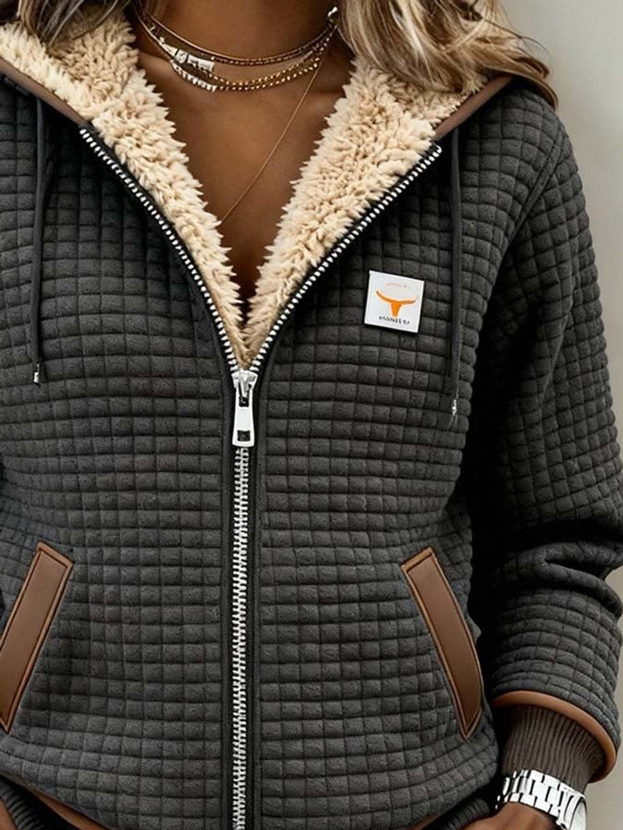 Sherpa-Lined Quilted Zip-Up Hooded Jacket