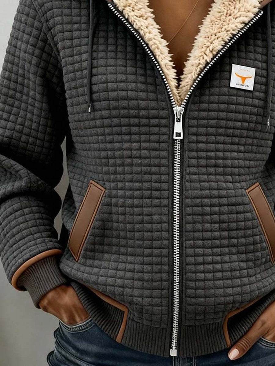 Sherpa-Lined Quilted Zip-Up Hooded Jacket