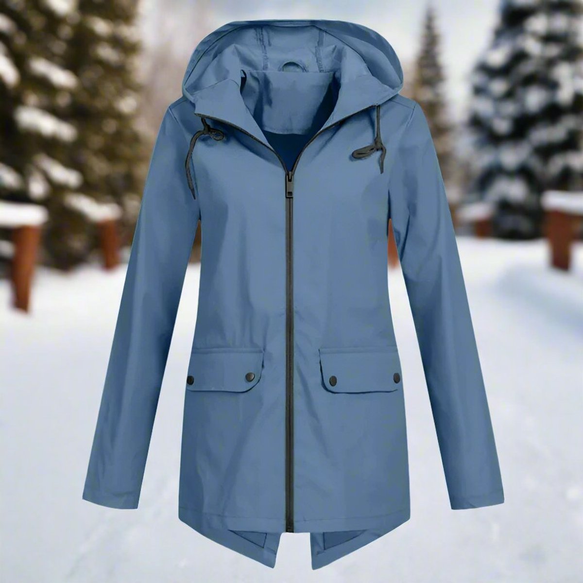 Hooded Waterproof Longline Rain Jacket