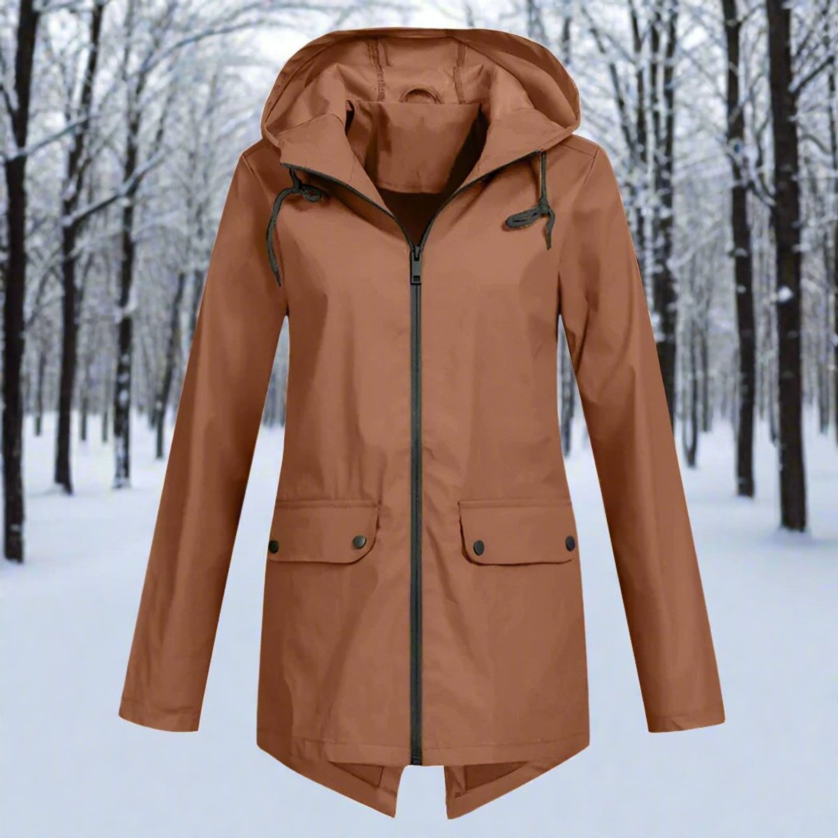 Hooded Waterproof Longline Rain Jacket