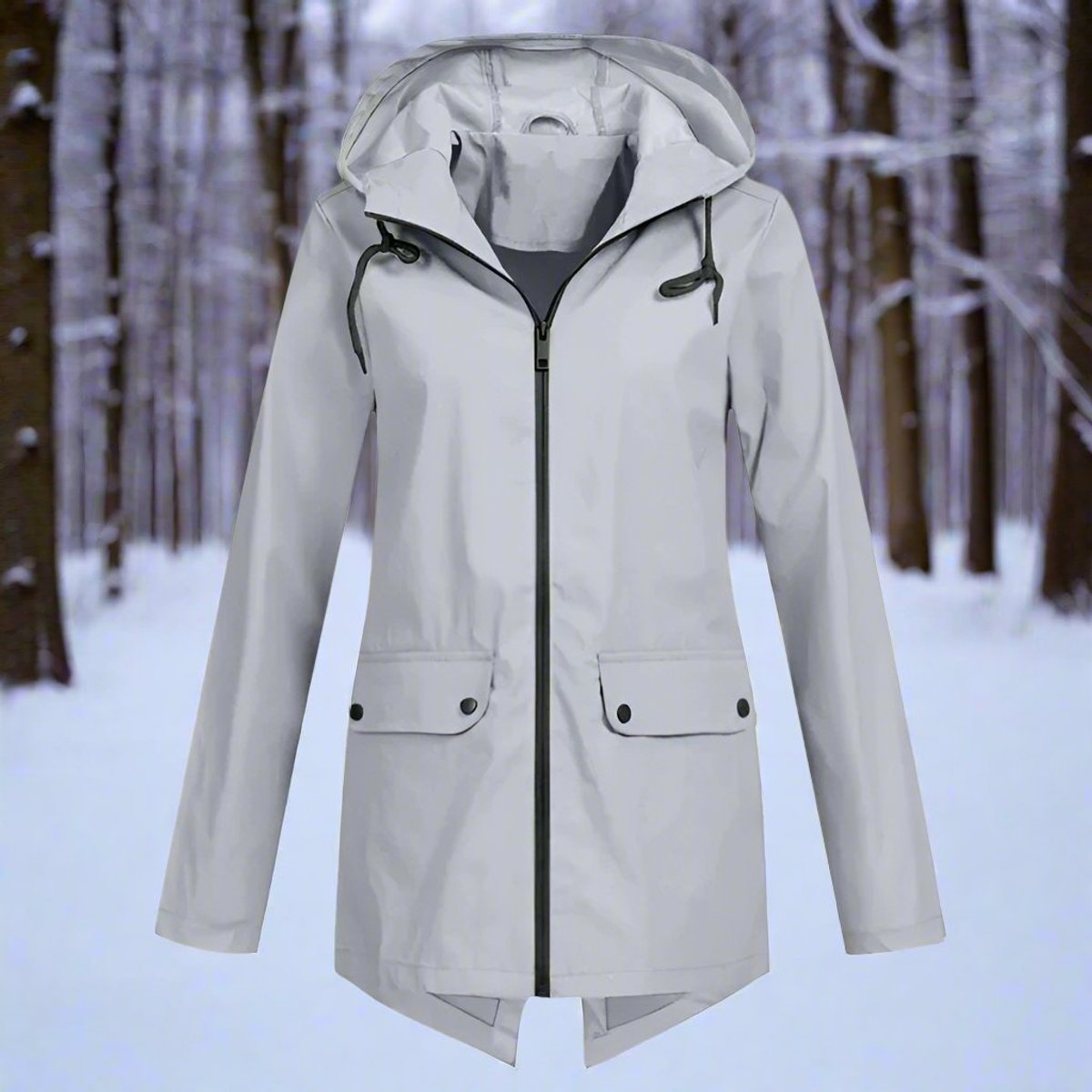 Hooded Waterproof Longline Rain Jacket