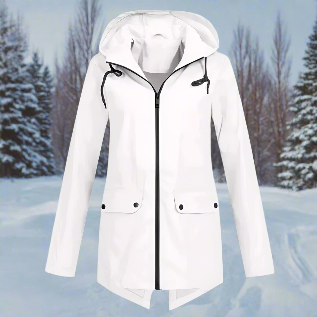 Hooded Waterproof Longline Rain Jacket