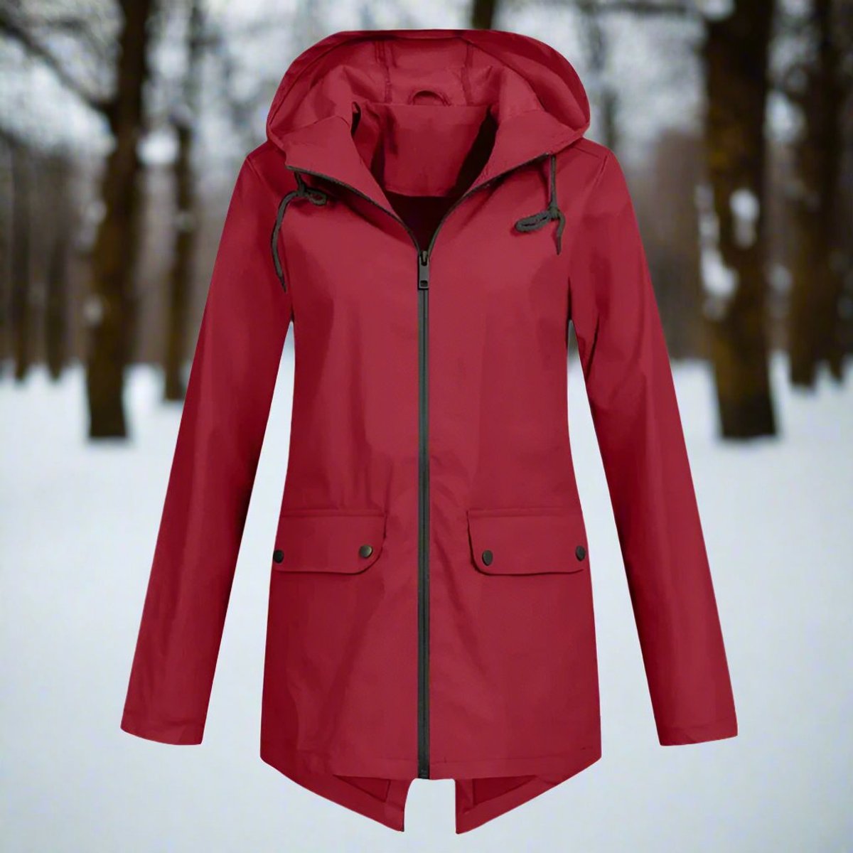 Hooded Waterproof Longline Rain Jacket