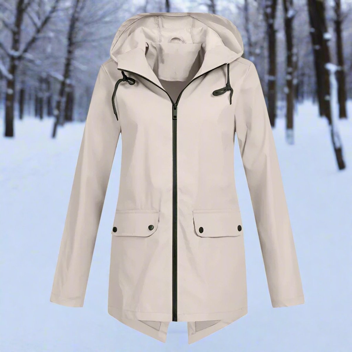 Hooded Waterproof Longline Rain Jacket