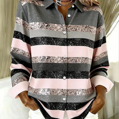 Casual Horizontal Stripe Button Blouse