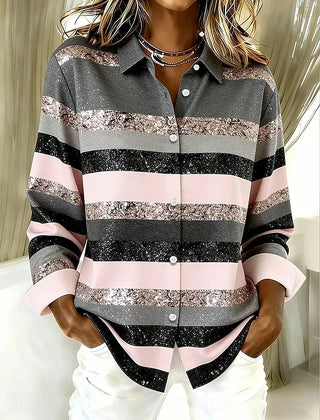 Casual Horizontal Stripe Button Blouse