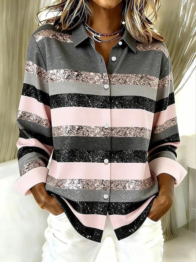 Casual Horizontal Stripe Button Blouse