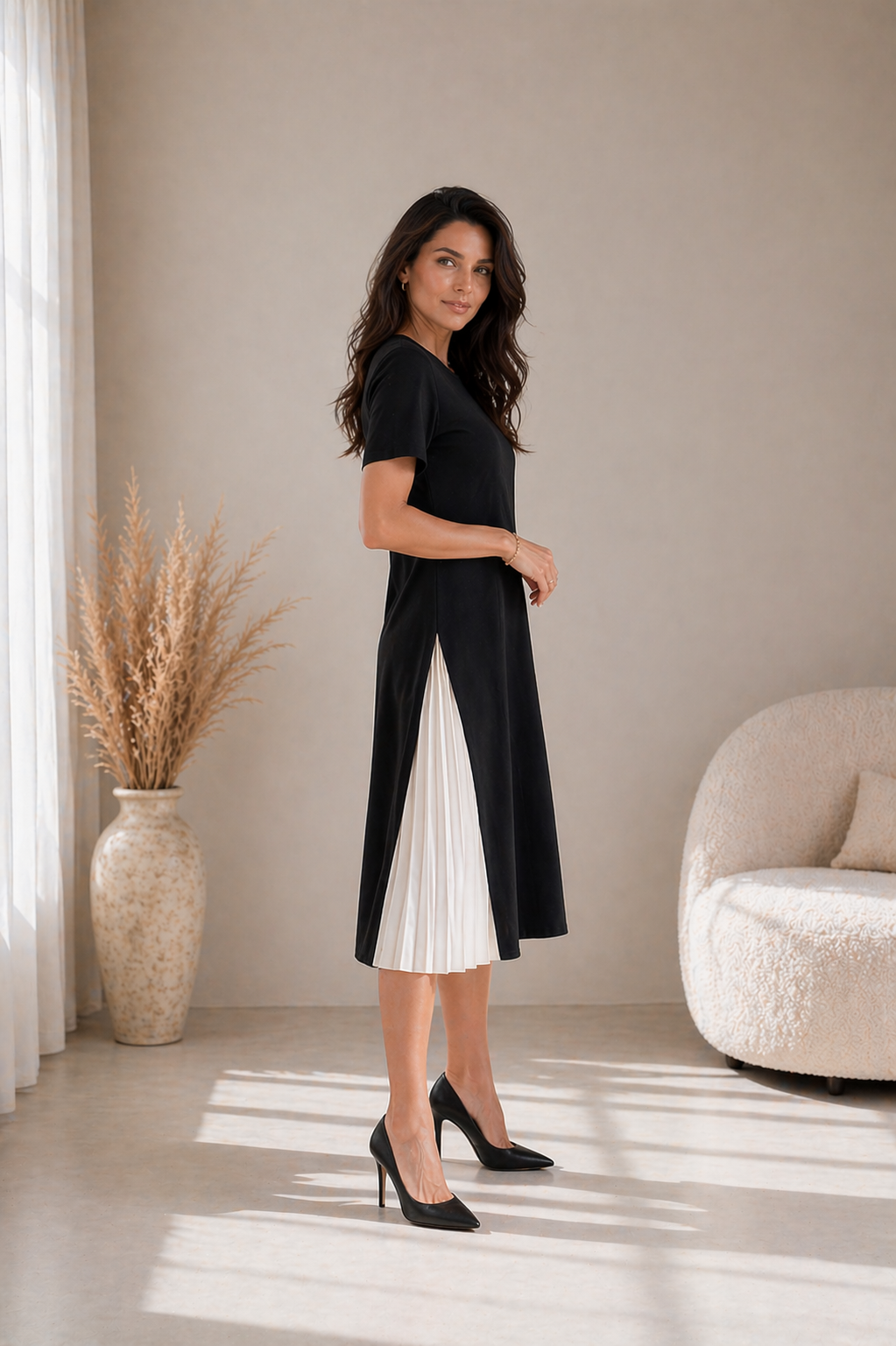 Monica | Midi Dress with a Pleated Panel